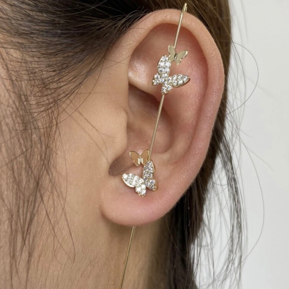 Rhinestone Butterfly Wrap Crawler Hook Earrings (1pc)